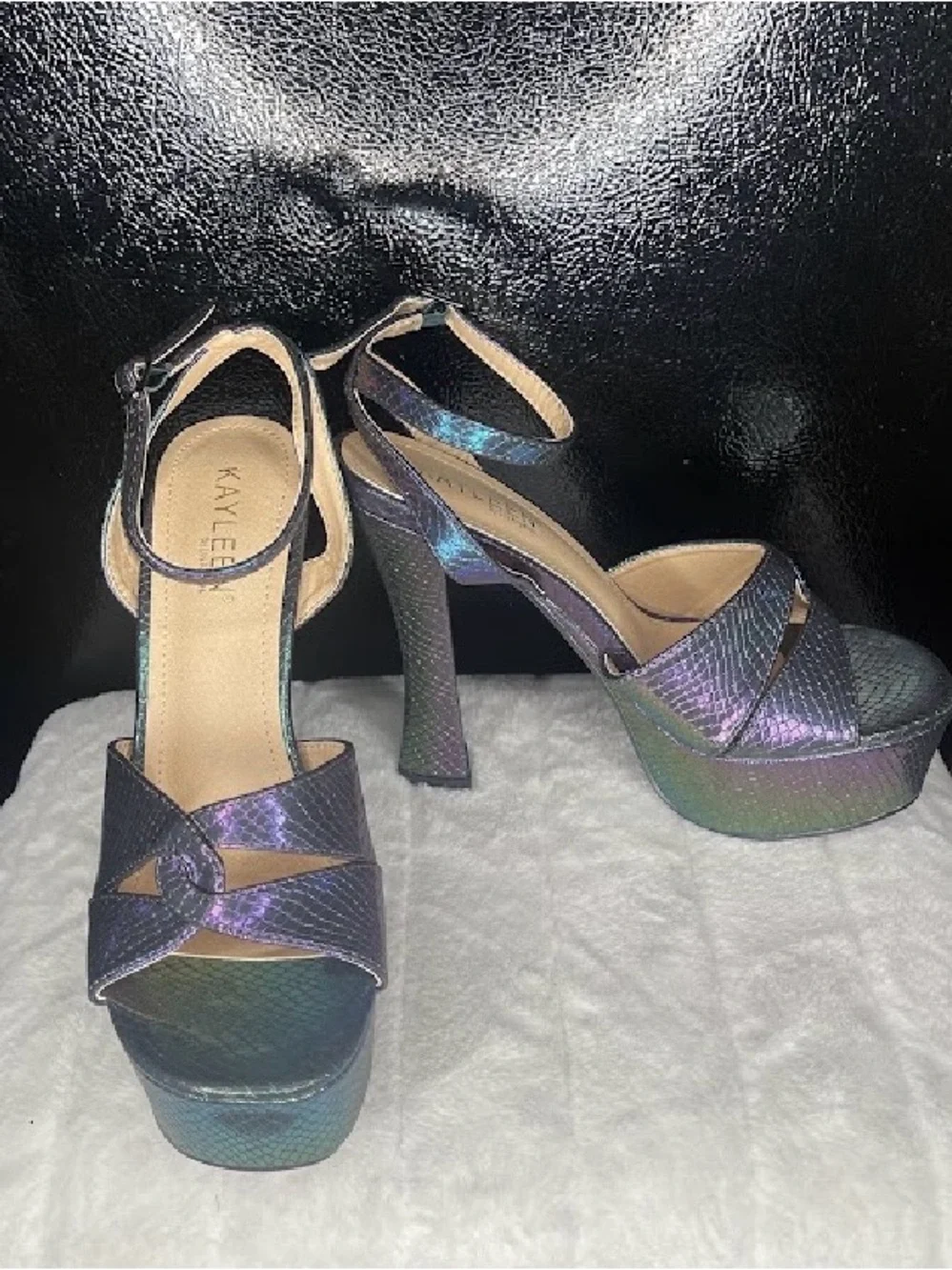 KAYLEEN By Los Angeles Iridescent Platform Sandals - Purple/Green